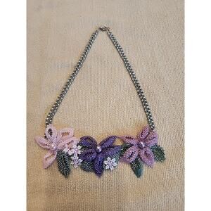 Intricate & Delicate Handmade Glass Micro Bead Floral Necklace